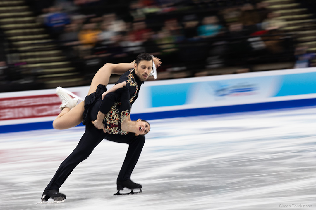 European Figure Skating Championships 2026. Pairs free skating. European Figure Skating Championships 2026. Pairs free skating - Rebecca Ghilardi and Filippo Ambrosini, Italy. By movement photographer Simon Tomkinson. ISU competition at Sheffield, UK.