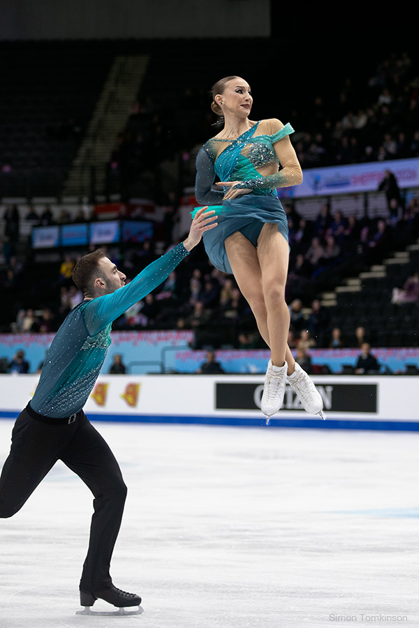 European Figure Skating Championships 2026. Pairs free skating. European Figure Skating Championships 2026. Pairs free skating - Anastasiia Metelkina and Luka Berulava, Georgia. By movement photographer Simon Tomkinson. ISU competition at Sheffield, UK.