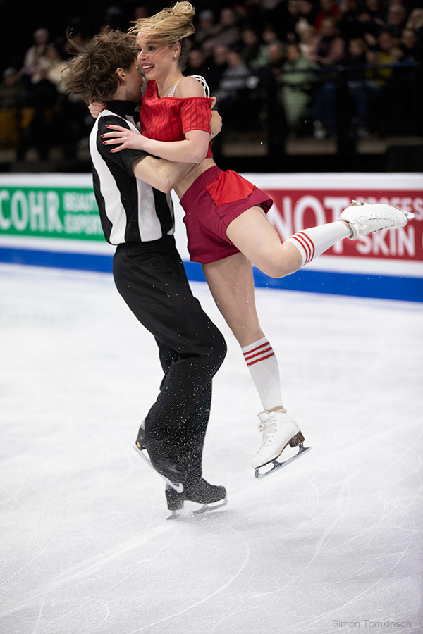 European Figure Skating Championships 2026. Ice dance rhythm dance. European Figure Skating Championships 2026. Ice dance rhythm dance - Gina Zehnder and Beda Leon Sieber, Switzerland. By movement photographer Simon Tomkinson. ISU competition at Sheffield, UK.