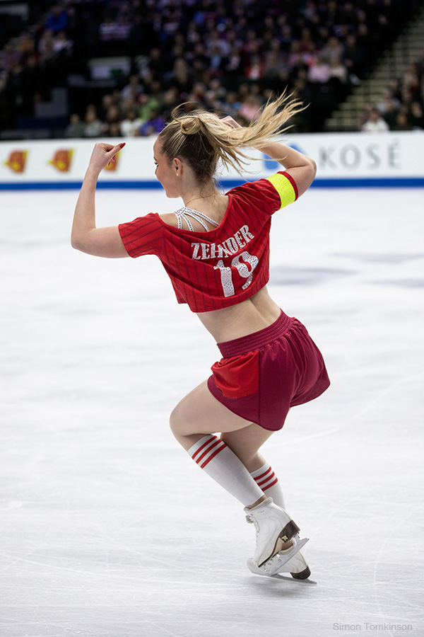 European Figure Skating Championships 2026. Ice dance rhythm dance. European Figure Skating Championships 2026. Ice dance rhythm dance - Gina Zehnder, Switzerland. By movement photographer Simon Tomkinson. ISU competition at Sheffield, UK.