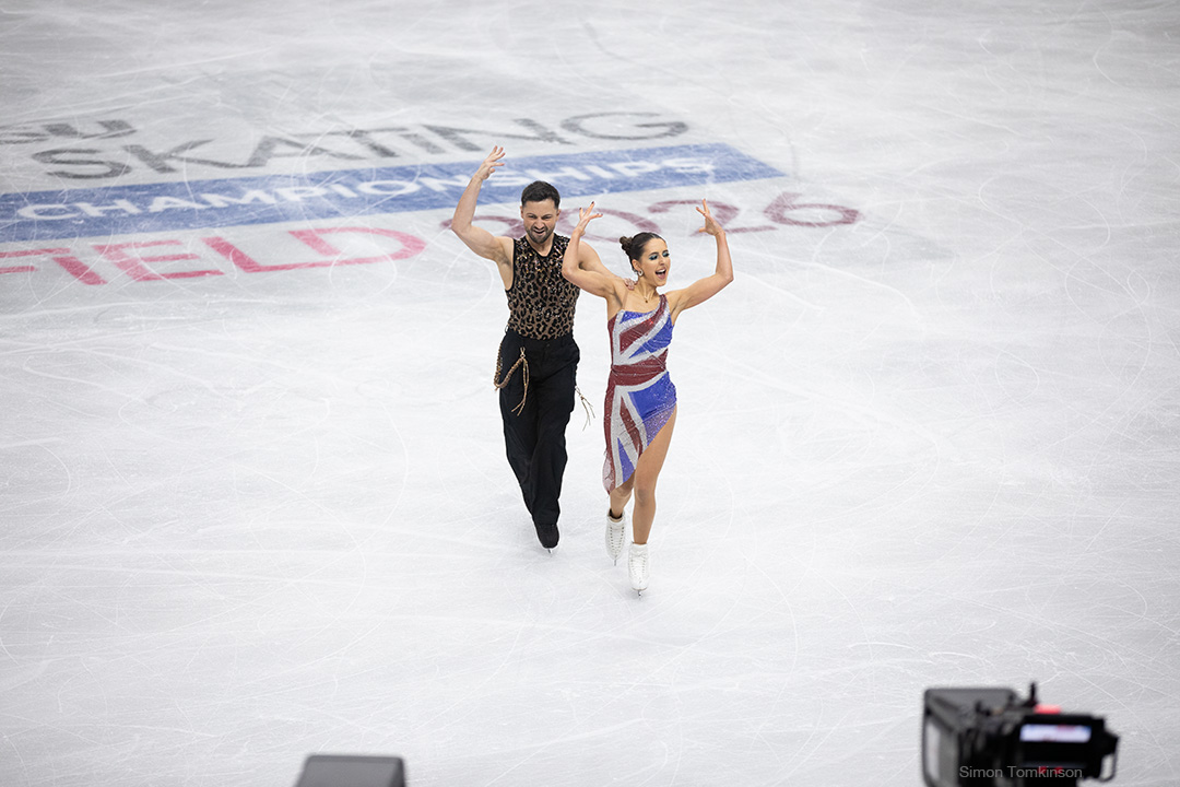 European Figure Skating Championships 2026. Ice dance rhythm dance. European Figure Skating Championships 2026. Ice dance rhythm dance - Lilah Fear and Lewis Gibson, Great Britain. By movement photographer Simon Tomkinson. ISU competition at Sheffield, UK.