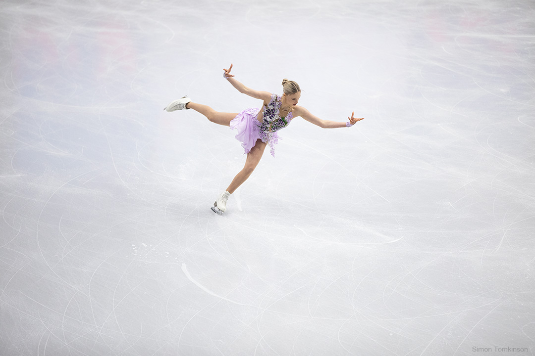 European Figure Skating Championships 2026. Women Free Skating. European Figure Skating Championships 2026. Women Free Skating - Kimmy Repond, Switzerland. By movement photographer Simon Tomkinson. ISU competition at Sheffield, UK.