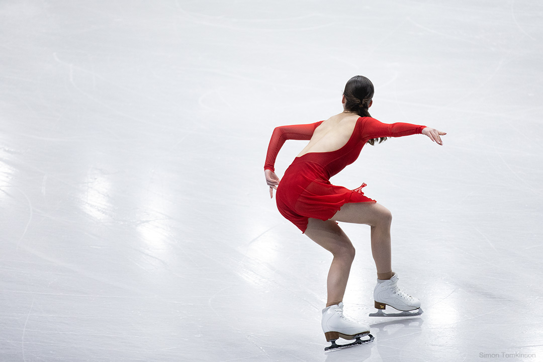 European Figure Skating Championships 2026. Women Free Skating. European Figure Skating Championships 2026. Women Free Skating - Nina Pinzarrone, Belgium. By movement photographer Simon Tomkinson. ISU competition at Sheffield, UK.