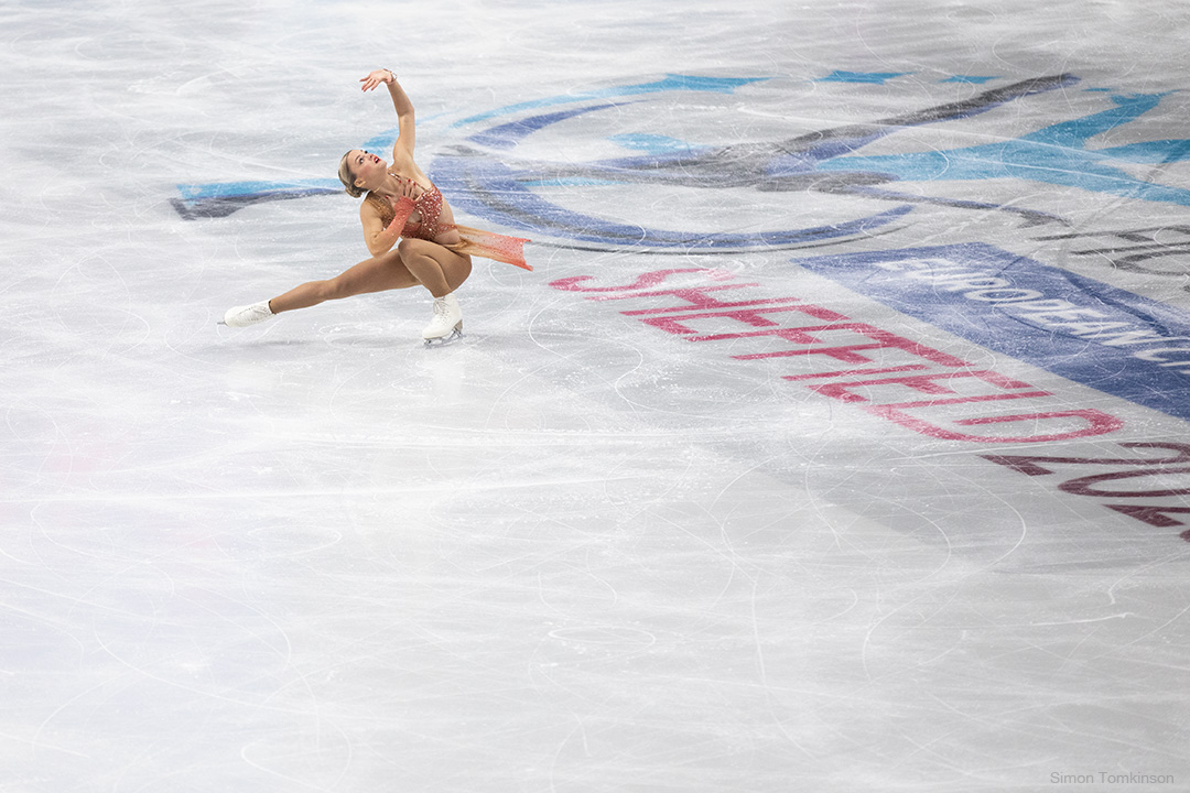 European Figure Skating Championships 2026. Women Free Skating. European Figure Skating Championships 2026. Women Free Skating - Loena Hendrickx, Belgium. By movement photographer Simon Tomkinson. ISU competition at Sheffield, UK.